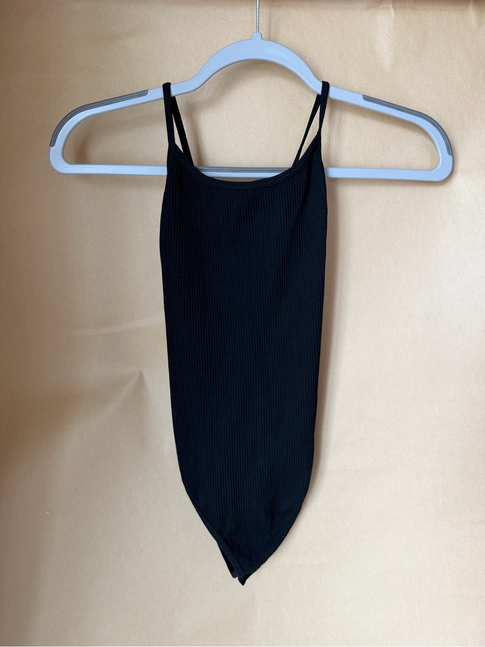 Mono B Black Ribbed Spaghetti-Strap Bodysuit